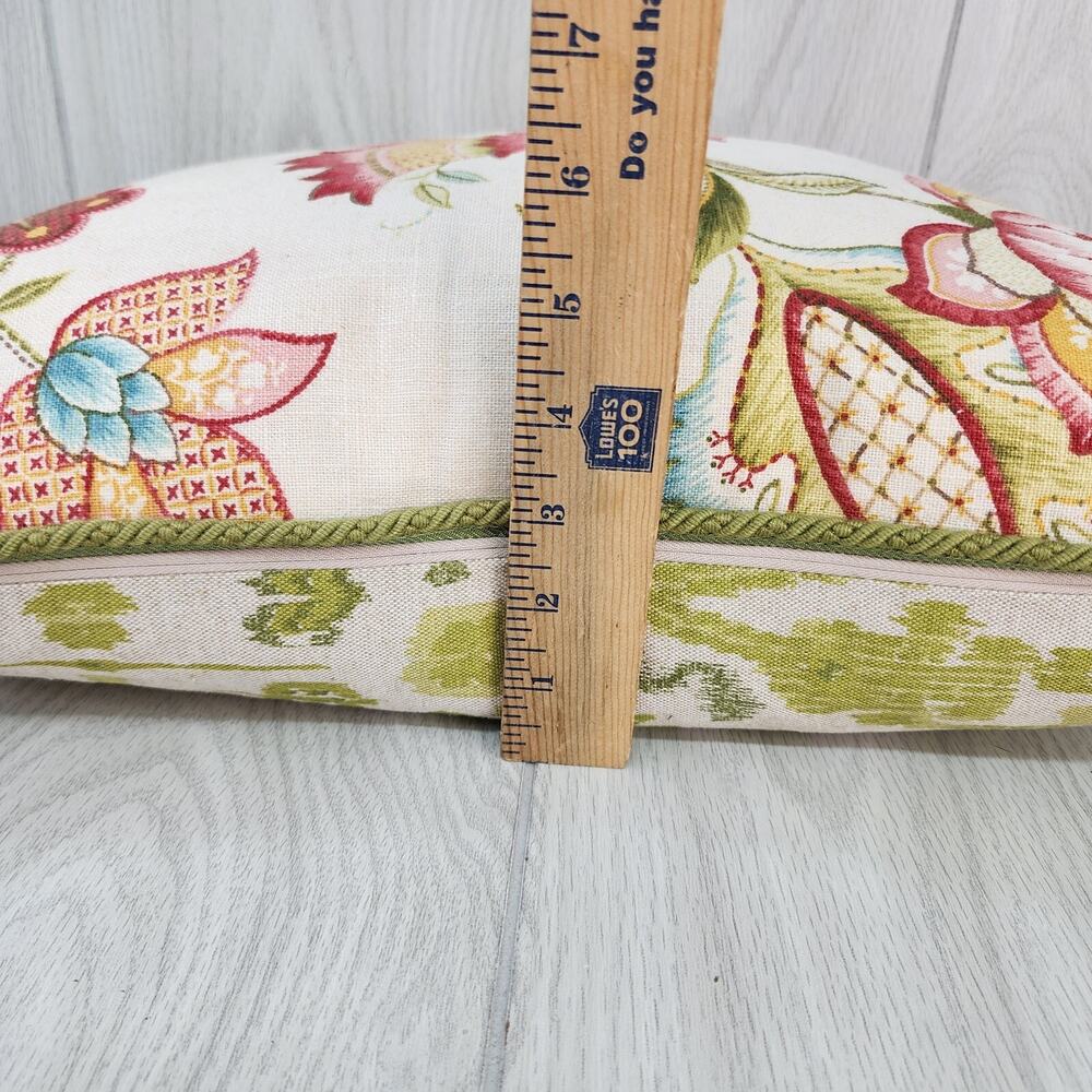 Arhaus P. Kaufmann Green Floral Throw Pillow 12x17 Rectangular Cotton w Insert - Picture 8 of 10